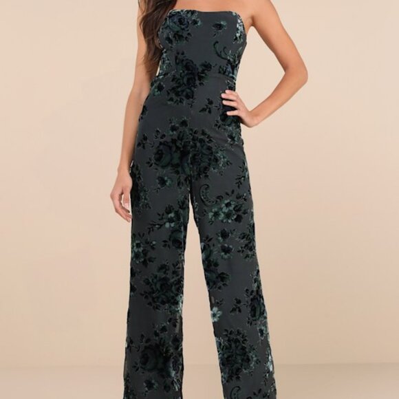 Lulus Dresses & Skirts - Lulus Charismatic Splendor Teal Velvet Burnout Strapless Jumpsuit Green - Size S